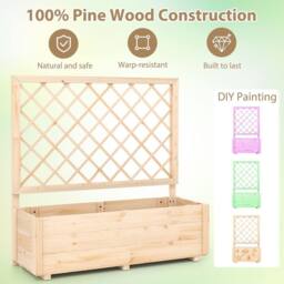 Costway Raised Garden Bed Wooden Elevated Planter Box w/Lattice Trellis in Natural - thumbnail 2