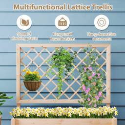 Costway Raised Garden Bed Wooden Elevated Planter Box w/Lattice Trellis in Natural - thumbnail 4