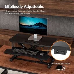 VonHaus Height Adjustable Two Tier Electric Desk Converter with Keyboard Shelf in Black - thumbnail 5