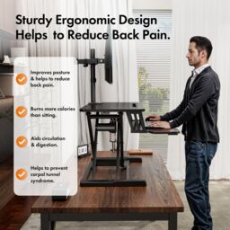VonHaus Height Adjustable Two Tier Electric Desk Converter with Keyboard Shelf in Black - thumbnail 4