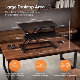 VonHaus Height Adjustable Two Tier Electric Desk Converter with Keyboard Shelf in Black - thumbnail 2