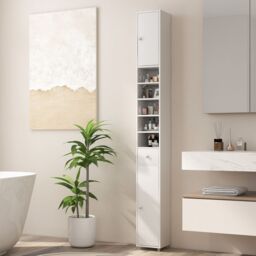 Costway Bathroom Tall Cabinet Slim Freestanding Storage Organizer Cupboard With 2 Doors in White - thumbnail 6