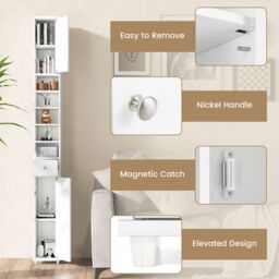Costway Bathroom Tall Cabinet Slim Freestanding Storage Organizer Cupboard With 2 Doors in White - thumbnail 5