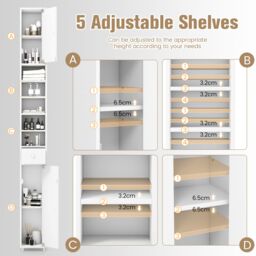 Costway Bathroom Tall Cabinet Slim Freestanding Storage Organizer Cupboard With 2 Doors in White - thumbnail 3