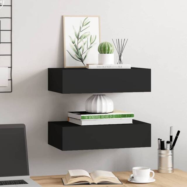 Berkfield Home Wall-mounted Drawer Shelves 2 pcs Black 40x23.5x10cm MDF - Size: 40x23.5x10 cm - image 1