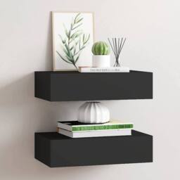 Berkfield Home Wall-mounted Drawer Shelves 2 pcs Black 40x23.5x10cm MDF - Size: 40x23.5x10 cm - thumbnail 2