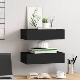 Berkfield Home Wall-mounted Drawer Shelves 2 pcs Black 40x23.5x10cm MDF - Size: 40x23.5x10 cm - thumbnail 1