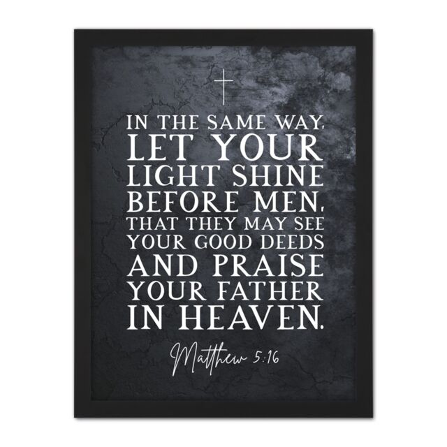 Artery8 Wall Art Print Matthew 5:16 Let Your Light Shine Good Deeds Praise Father in Heaven Christian Bible Verse Large Framed Wall Décor Art - image 1