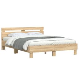 Berkfield Home Bed Frame with LED without Mattress Sonoma Oak 140x200 cm in Brown - thumbnail 5
