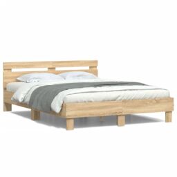 Berkfield Home Bed Frame with LED without Mattress Sonoma Oak 140x200 cm in Brown - thumbnail 1