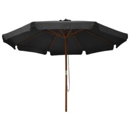 Berkfield Home Outdoor Parasol with Wooden Pole 330 cm Anthracite in Black - thumbnail 2
