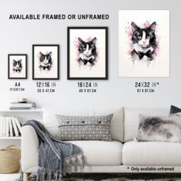 "Artery8 Wall Art Print Tuxedo Cat Lovers Gift Watercolour Pet Portrait Painting Artwork Art Framed - Size: W12"" x H16""" - thumbnail 3