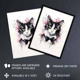 "Artery8 Wall Art Print Tuxedo Cat Lovers Gift Watercolour Pet Portrait Painting Artwork Art Framed - Size: W12"" x H16""" - thumbnail 2