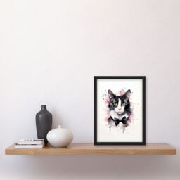 "Artery8 Wall Art Print Tuxedo Cat Lovers Gift Watercolour Pet Portrait Painting Artwork Art Framed - Size: W12"" x H16""" - thumbnail 4
