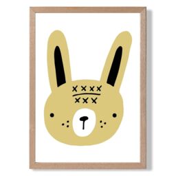 ARTZE Cute Yellow Rabbit Scandi Animal Framed Print SIZE: A2 with Oak Frame - Size: A4