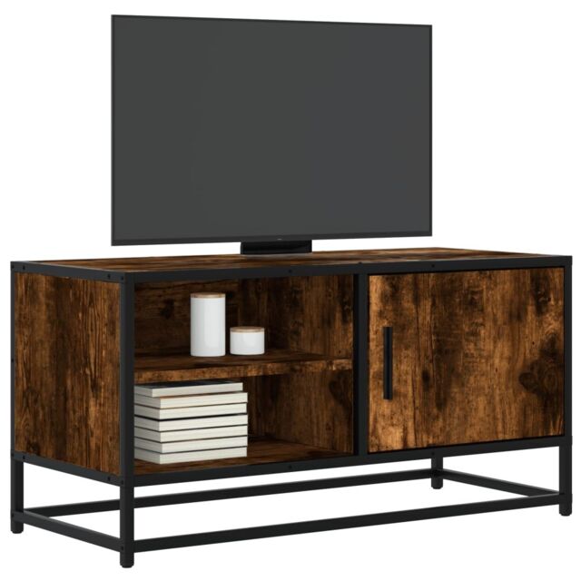Berkfield Home TV Cabinet Smoked Oak 80x34.5x40 cm Engineered Wood & Metal in Brown - image 1