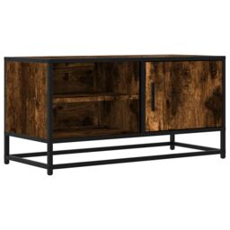 Berkfield Home TV Cabinet Smoked Oak 80x34.5x40 cm Engineered Wood & Metal in Brown - thumbnail 2