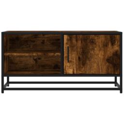 Berkfield Home TV Cabinet Smoked Oak 80x34.5x40 cm Engineered Wood & Metal in Brown - thumbnail 4