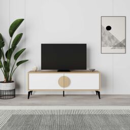 Decortie Gora' Modern TV Unit with 2 Door Flap Stay 140cm in White - Size: 1 Pack - thumbnail 5