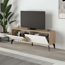 Decortie Gora' Modern TV Unit with 2 Door Flap Stay 140cm in White - Size: 1 Pack - thumbnail 4