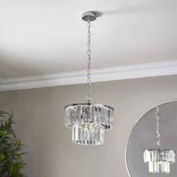 First Choice Lighting Knightsbridge - Two Tier Glass Ceiling Pendant Light in Silver - thumbnail 6