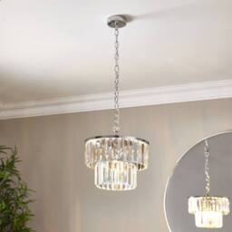 First Choice Lighting Knightsbridge - Two Tier Glass Ceiling Pendant Light in Silver - thumbnail 7
