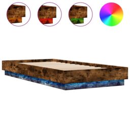Berkfield Home Bed Frame without Mattress with LED Lights Smoked Oak 100x200 cm in Brown - thumbnail 2