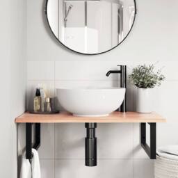 Berkfield Home Elegant Basin Shelf Wall Mounted Steel & Solid Wood Oak in Brown