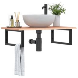 Berkfield Home Elegant Basin Shelf Wall Mounted Steel & Solid Wood Oak in Brown - thumbnail 2