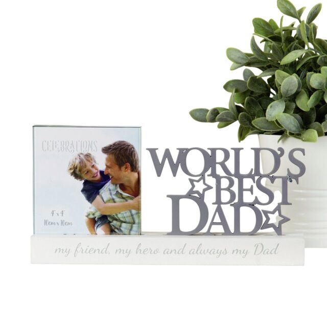 "Widdop Men's Celebrations 'Worlds Best Dad' Decorative Photo Frame - 4 x 4"" in Grey" - image 1