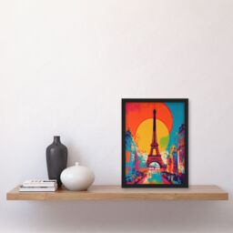 Artery8 Wall Art Print Eiffel Tower Sunset Vibrant Painting Pedestrians Walking To Monument Busy Paris Street Large Sun Art Framed - Size: A4 - thumbnail 4