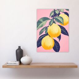 "Artery8 Wall Art Print Lemon Tree Branch Pastel Colour Mauve Pink Green Kitchen Artwork Poster - Size: W18"" x H24""" - thumbnail 4