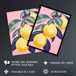 "Artery8 Wall Art Print Lemon Tree Branch Pastel Colour Mauve Pink Green Kitchen Artwork Poster - Size: W18"" x H24""" - thumbnail 2