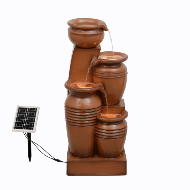 "Teamson Home 28.7"" 4-Tier Cascading Bowl Solar Powered Water Fountain for Outdoor Living Spaces in Brown" - image 1