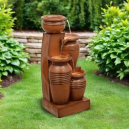 "Teamson Home 28.7"" 4-Tier Cascading Bowl Solar Powered Water Fountain for Outdoor Living Spaces in Brown" - thumbnail 2