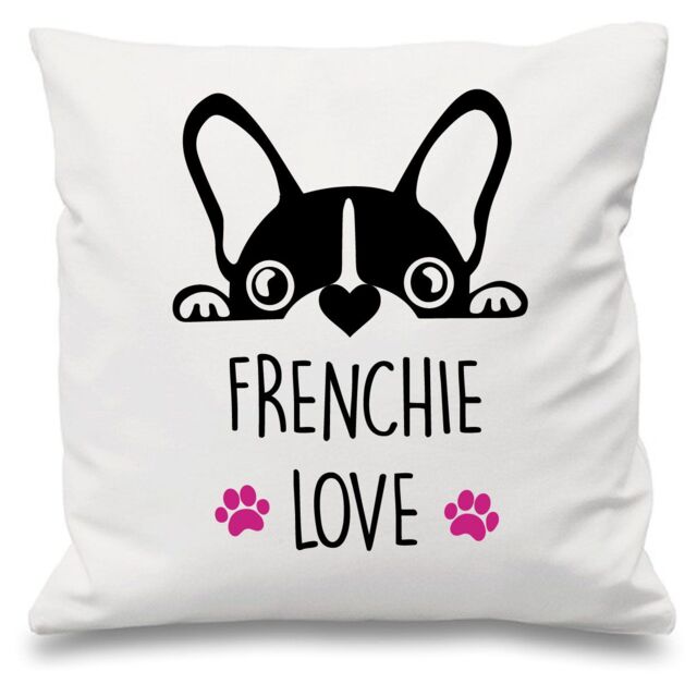 "60 SECOND MAKEOVER Frenchie Love White Cushion Cover 16"" x 16"" Mum Friend Gift French Bull Dog - Size: 40 cm x 40 cm"