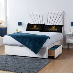 UK Bed Furniture Sunrise Divan Bed Base with 26 Inch Headboard - No Storage in White - Size: King - thumbnail 2