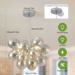 Garwarm 3 Light Dimmable Glass Globe Chandelier in Yellow - thumbnail 5
