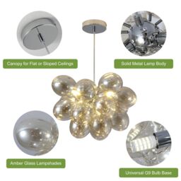 Garwarm 3 Light Dimmable Glass Globe Chandelier in Yellow - thumbnail 9