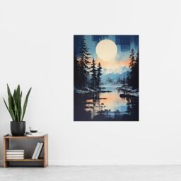 "Artery8 Wall Art Print Magical Forest Lake Sunrise in Blue & Orange Poster Picture - Size: W18"" x H24""" - thumbnail 4