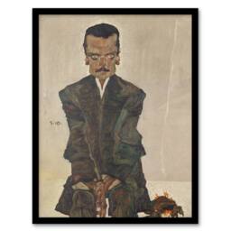 Artery8 Egon Schiele Framed Wall Art Portrait of the Publisher Eduard Kosmack in Beige - Size: A4 - thumbnail 1