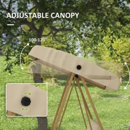 OUTSUNNY 3 Seater Garden Swing Chair with Adjustable Canopy & Cushions in Beige - thumbnail 6