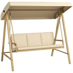 OUTSUNNY 3 Seater Garden Swing Chair with Adjustable Canopy & Cushions in Beige - thumbnail 2