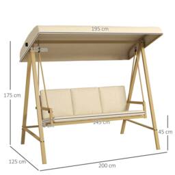 OUTSUNNY 3 Seater Garden Swing Chair with Adjustable Canopy & Cushions in Beige - thumbnail 3