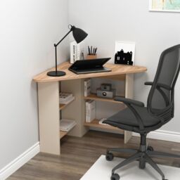Destina Home Corner Computer Desk with Shelves in Light Beige - Size: 1 Pack - thumbnail 5