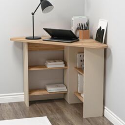 Destina Home Corner Computer Desk with Shelves in Light Beige - Size: 1 Pack - thumbnail 4
