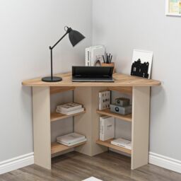 Destina Home Corner Computer Desk with Shelves in Light Beige - Size: 1 Pack - thumbnail 2