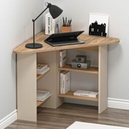 Destina Home Corner Computer Desk with Shelves in Light Beige - Size: 1 Pack - thumbnail 3