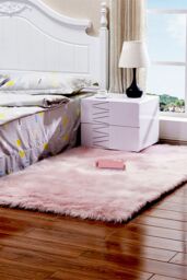 Living and Home 180cm L x 100cm W Soft Retangular Plush Area Rug in Pink - Size: 100 cm x 180 cm