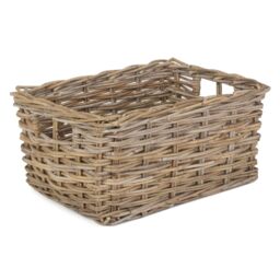 Red Hamper Rattan Rectangular Grey Rattan Storage Baskets - Size: Large
